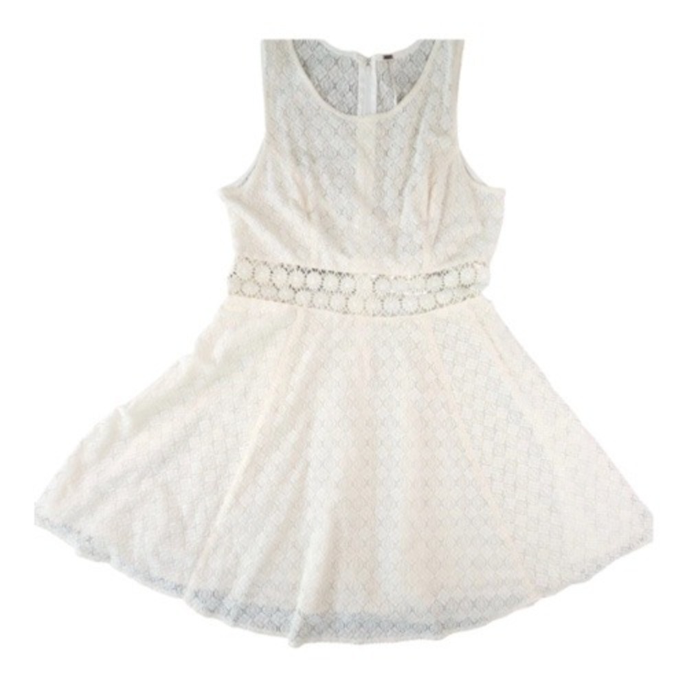 Free People Ivory Lace Fit Flare Dress Crochet Waist Lace Boho Cottagecore 12